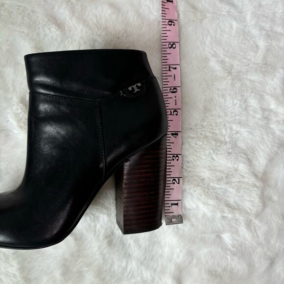Tory Burch Almond Toe Black Leather Booties Size 8 - Picture 7 of 7